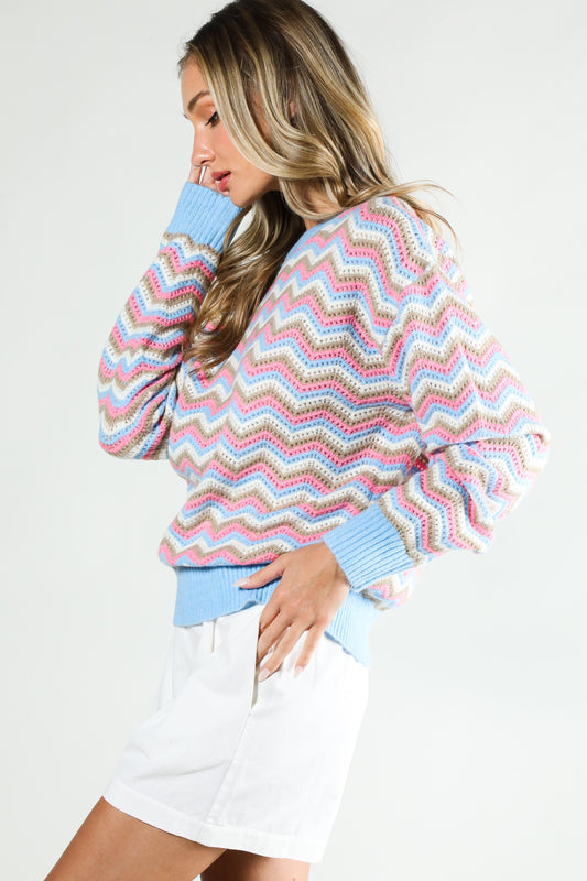 Tiffany Striped Crochet Sweater