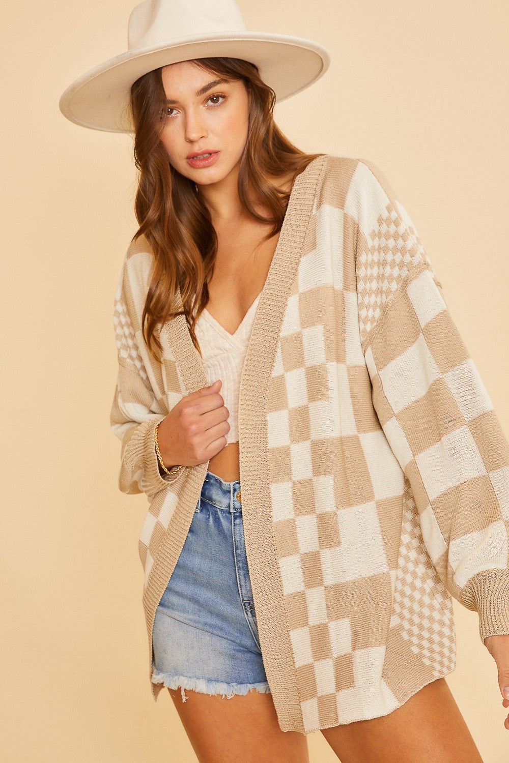 Checkered Knit Cardigan