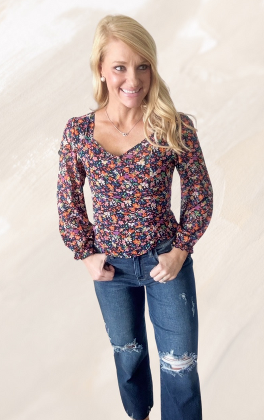 Bubble Sleeve Floral Blouse