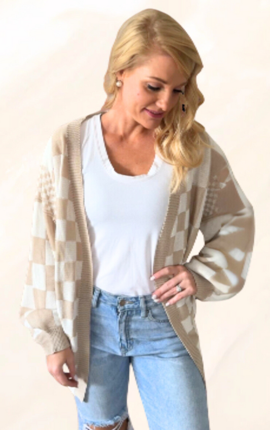 Checkered Knit Cardigan