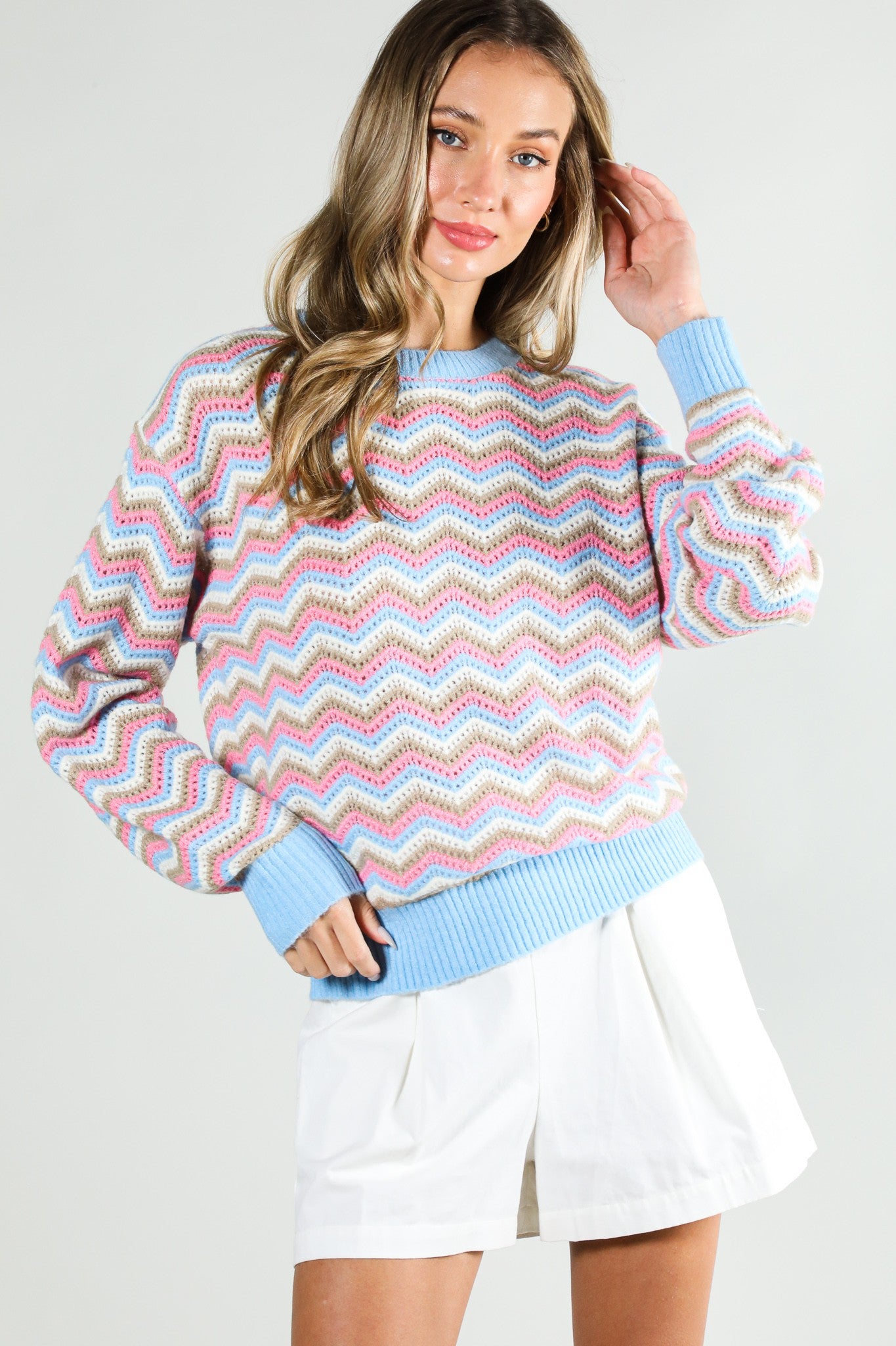 Tiffany Striped Crochet Sweater