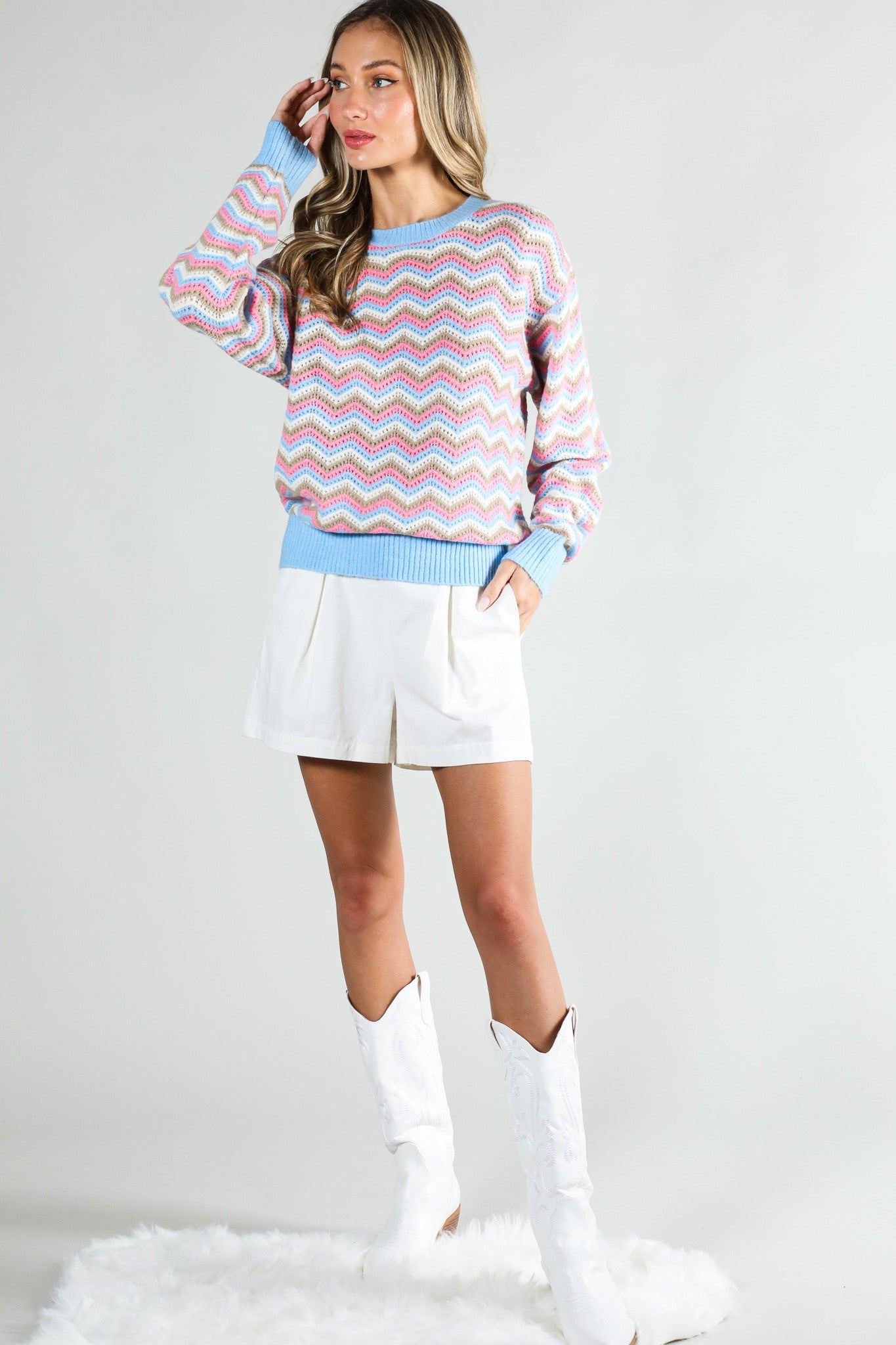 Tiffany Striped Crochet Sweater