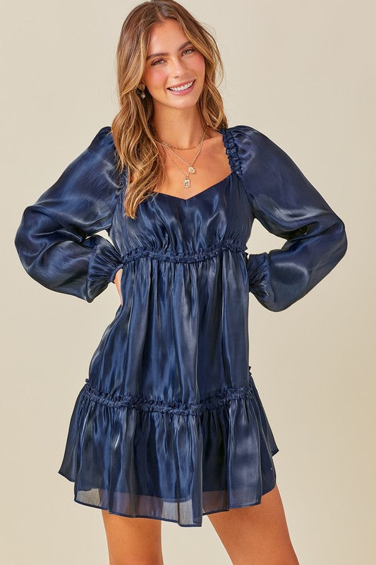 boutique holiday dresses Blue Iridescent Dress - Foxy's Boutique