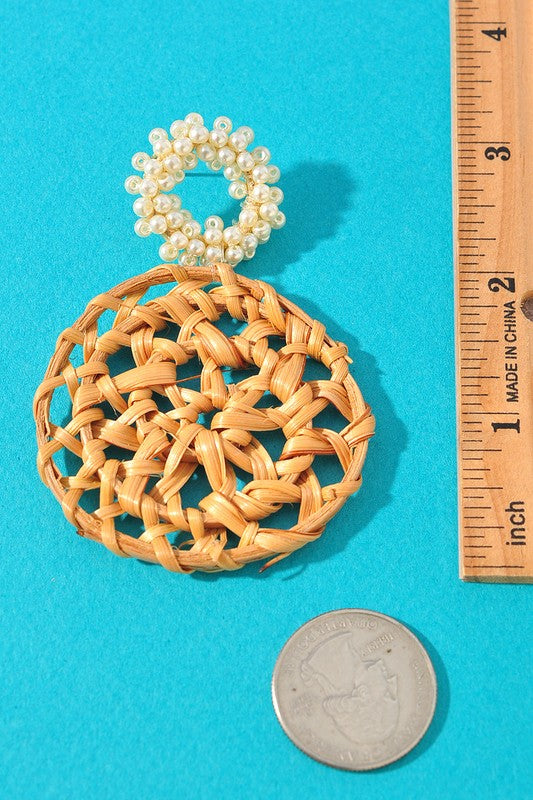 Seaside Woven Rattan & Pearl Statement Earrings
