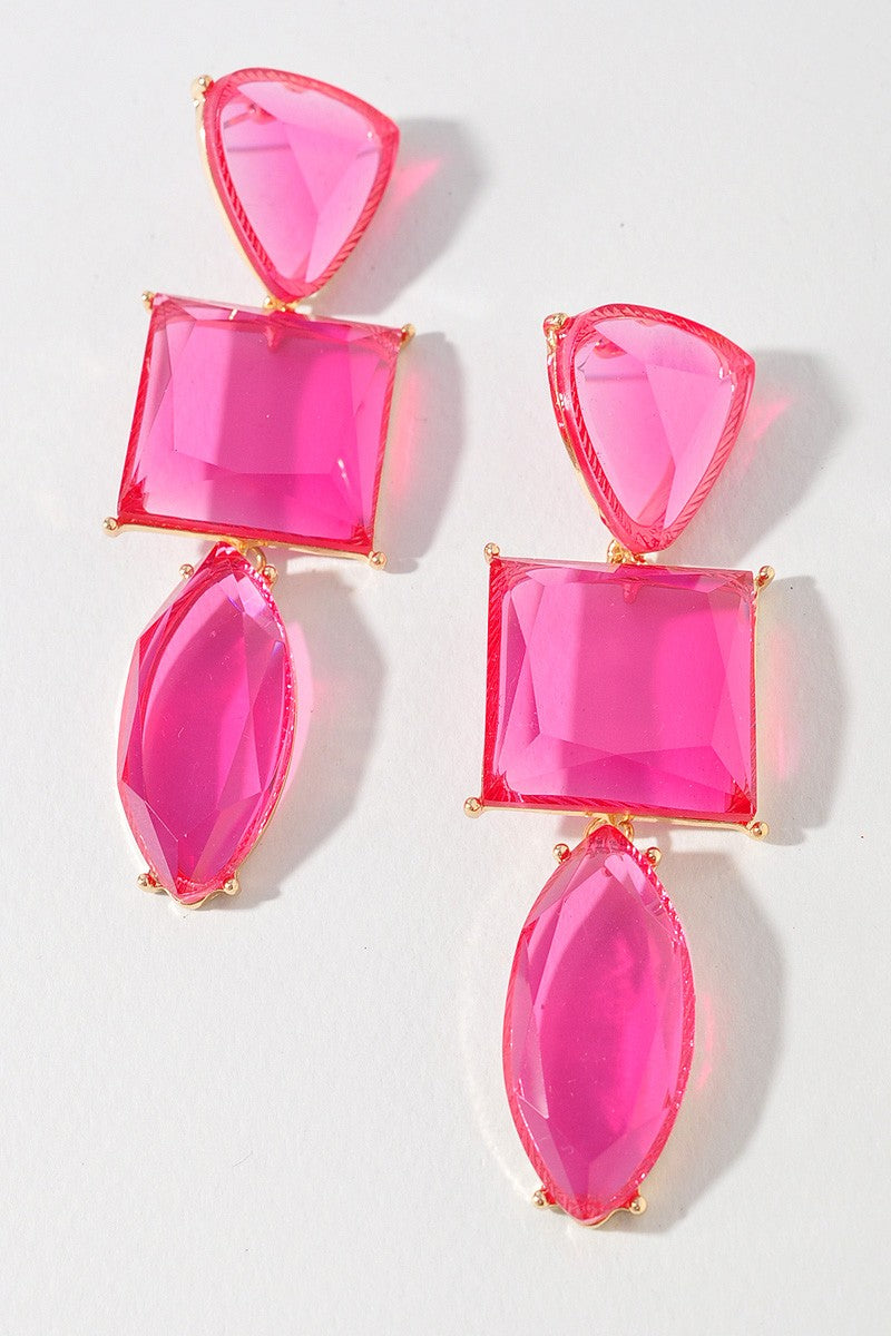 Glam Drop Statement Earrings – Pink or Blue